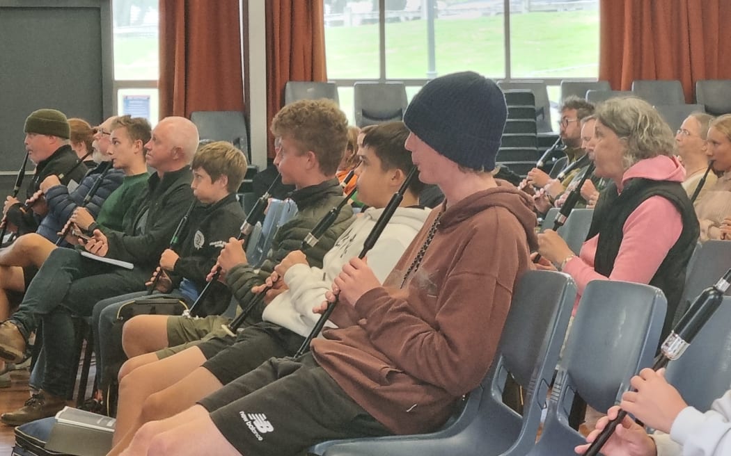 Aspiring Pipers and drummers at Scots College, Wellington.