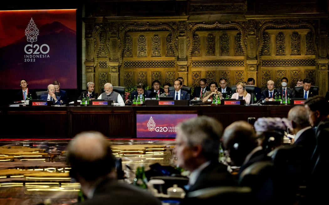 President of Indonesia Joko Widodo opens the meeting with the other world leaders at the G20 summit in Bali. During the summit, the largest economies discuss matters such as financial stability, economic growth and food security.
