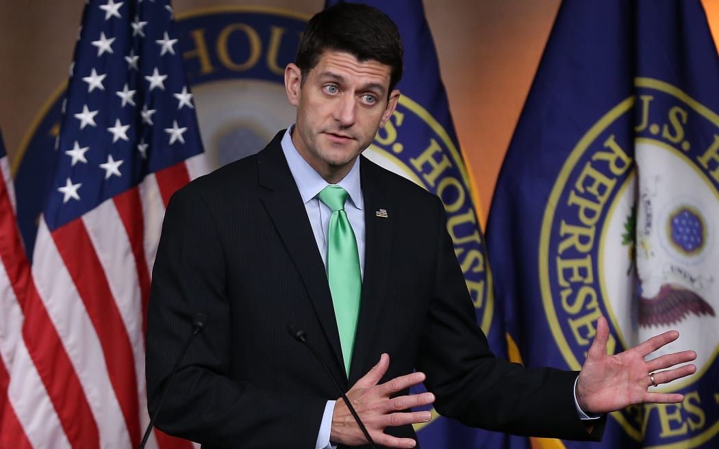 Speaker of the House Paul Ryan answers questions during his weekly news conference at the U.S. Capitol April 28, 2016 in Washington, DC.