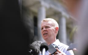 Chris Hipkins speaks to media after being confirmed the sole contender for the Labour Party leadership.