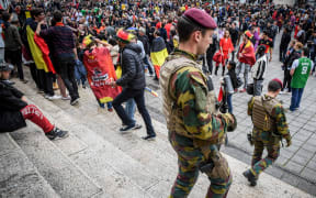 Security remains high in Brussels during a match between Belgium's Red Devils and Northern Ireland in the group stage of the UEFA Euro 2016 European Championships.