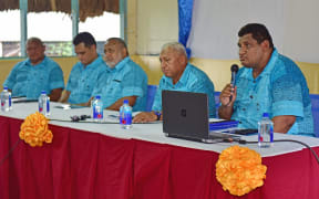Fiji Rugby CEO John O'Connor (R) speaks prior to the launch of the Union's strategic plan in 2017.
