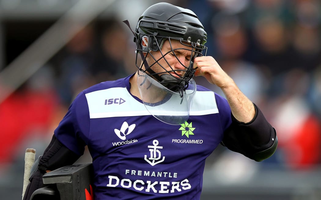 Southern's Keeper Leon Hayward reacts. New Zealand National Hockey League, Mens Final, Auckland v Southern at Lloyd Elsmore Hockey Stadium, Auckland, New Zealand. Sunday 2nd September 2012. Photo: Anthony Au-Yeung / photosport.co.nz