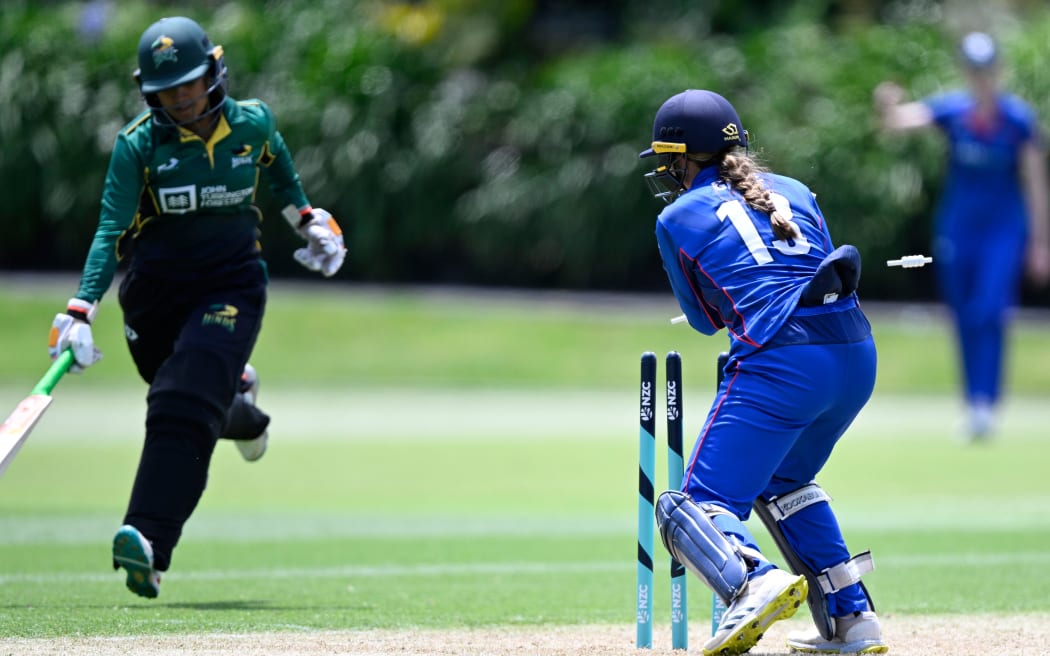 Central Hinds batter Ashtuti Kumar is run out against the Auckland Hearts.