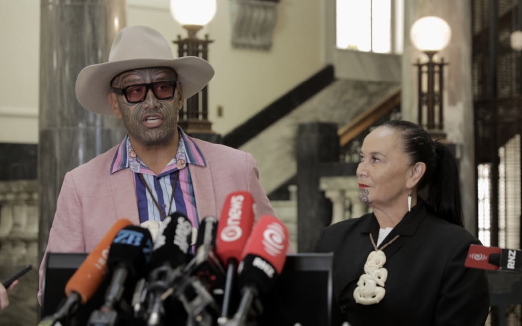 Te Pāti Māori co-leaders Rawiri Waititi, Debbie Ngarewa-Packer hold a press conference after refusing to attend a Privileges Committee hearing.