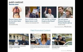 Examples of Outbrain stories found on the NZ Herald and Stuff websites, with new 'paid content' headings added after the Press council ruling.