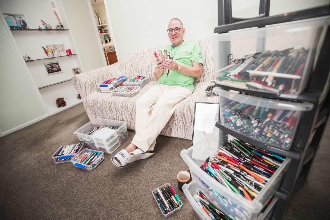 Kevin Upjohn with his pen collection
