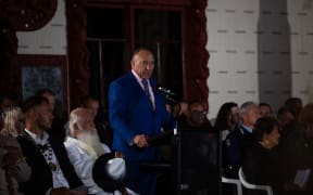 Waitangi National Trust Board chair Pita Tipene speaking at the dawn service, Waitangi Day 2025.