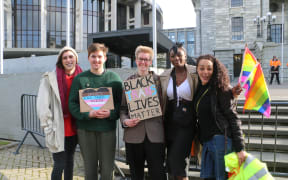 Black Trans Lives Matter gathering at Parliament on 4 July 2020.
