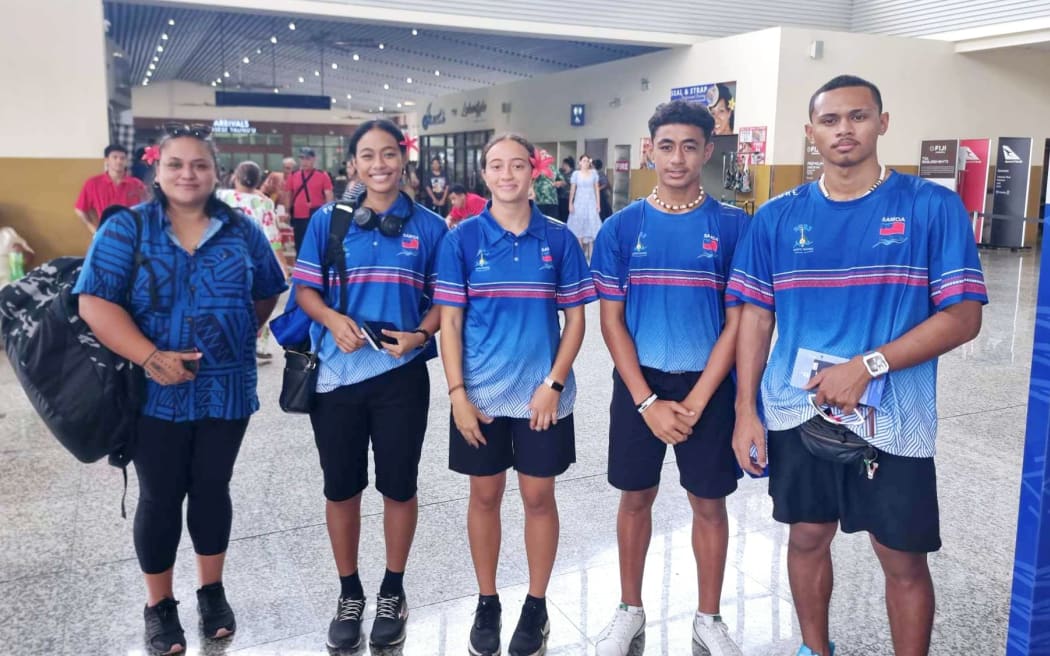 Samoa Triathlon team members leaving Apia for New Zealand last week.