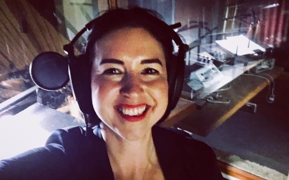 Clarissa Dunn in the presenter booth, Michael Fowler Centre