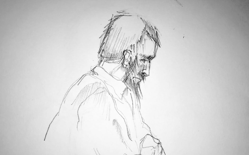 A courtroom sketch make on 20 February, 2018 shows Rakhmat Akilov, who pleaded guilty to terrorism charges for an April 2017 Stockholm truck attack.