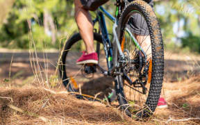 Riding mountain bike in the forest for a healthy life.