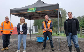 From left: 

Michael Job from SCL Civil Works, Napier Mayor Kirsten Wise, AJ Macdonald from Honnor Drilling, Napier City Council water strategy planning lead Lance Groves.