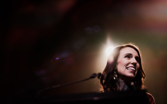 Labour leader Jacinda Ardern at the Auckland Town Hall on election night.