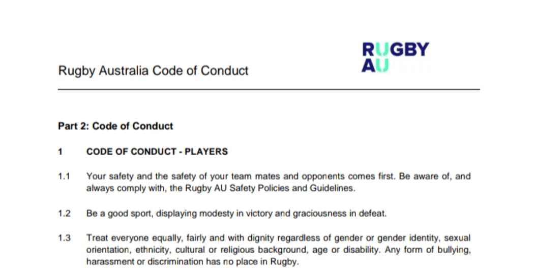 Rugby Australia code of conduct