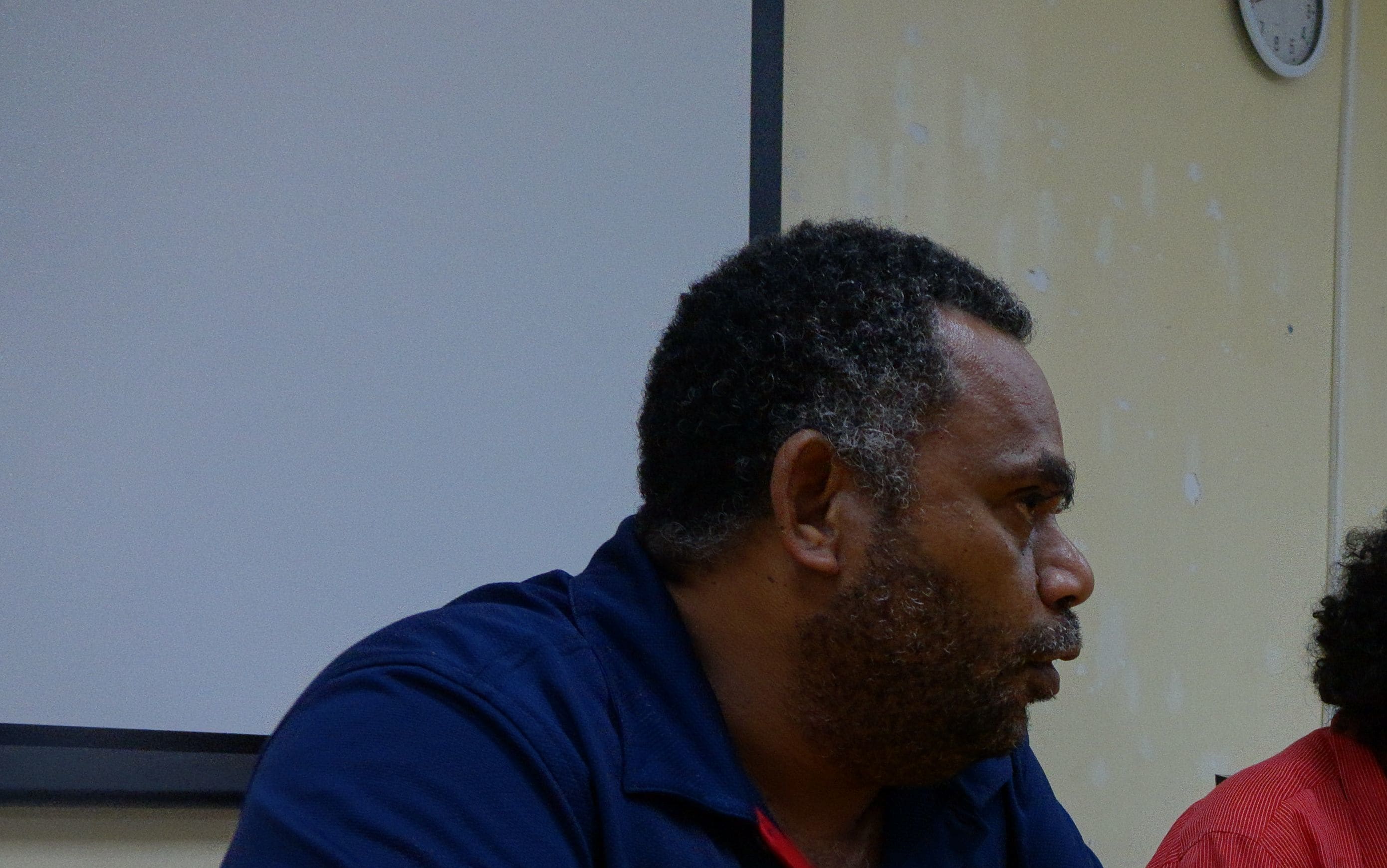 From left to right - Director General of the Vanuatu Ministry of Climate Change, Jotham Napat and NDMO Technical Advisor Benjamin Shing speak to the press at one of the nightly briefings.