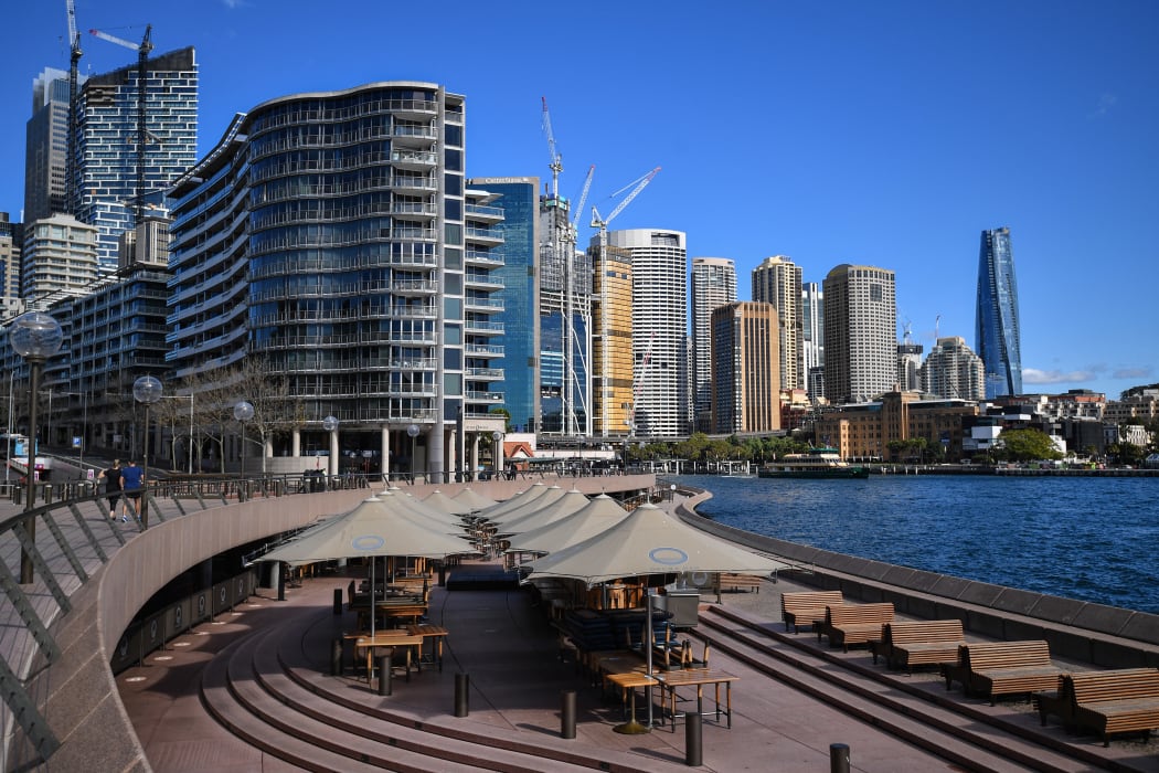 This picture shows a closed restaurant next to the harbour in Sydney on June 26, 2021, after authorities locked down several central areas of Australia's largest city to contain an outbreak of the highly contagious Delta variant