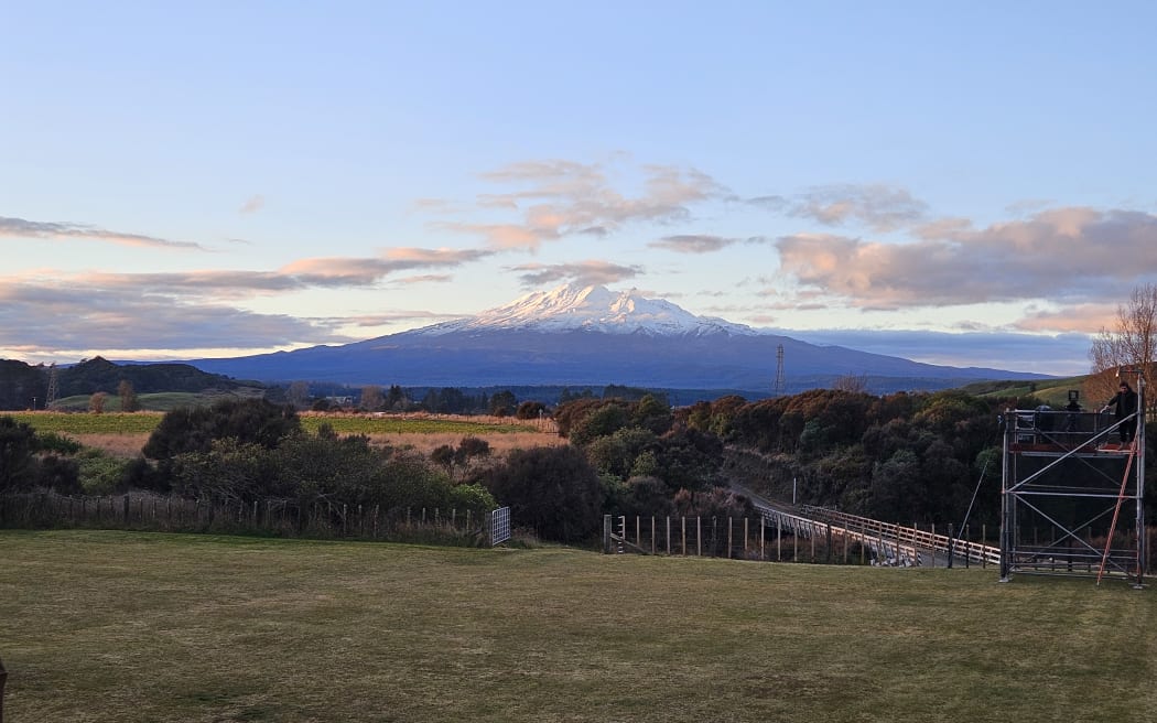 The view of Ruapehu from Tirorangi Marae where the national hautapu ceremony for 2025 was held.