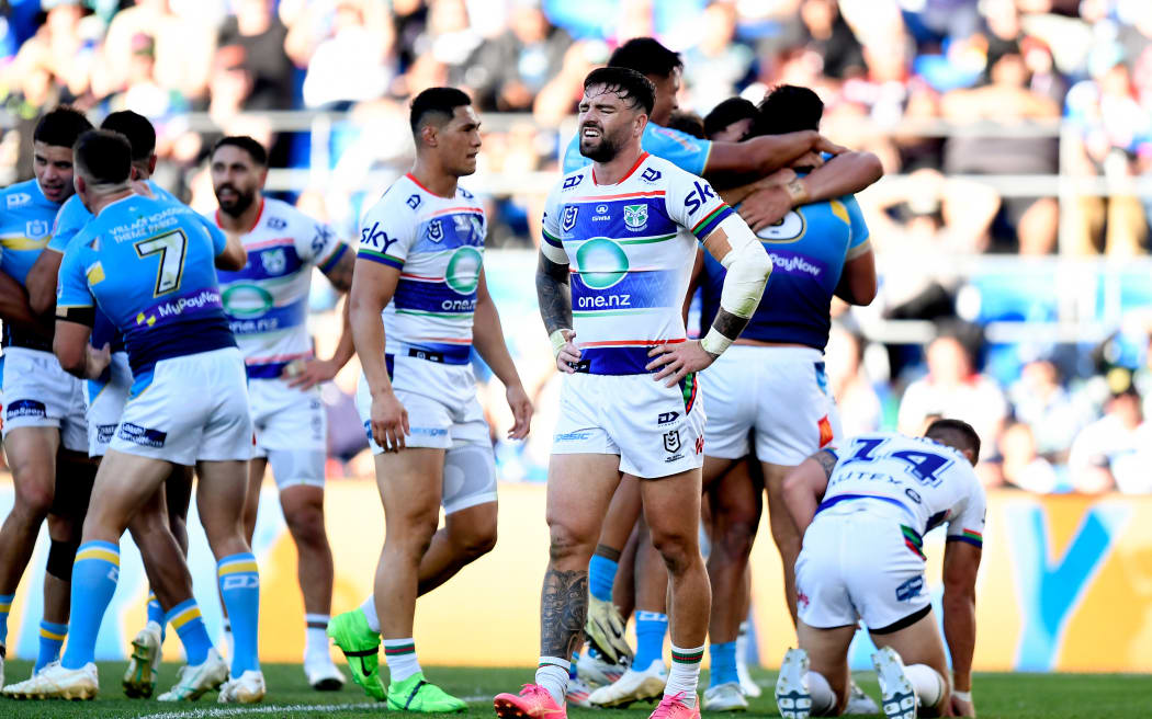 Wayde Egan of the Warriors dejected as the Titans score another try.
Gold Coast Titans v One NZ Warriors, round 16 of the Telstra NRL Premiership at Cbus Super Stadium, Gold Coast.