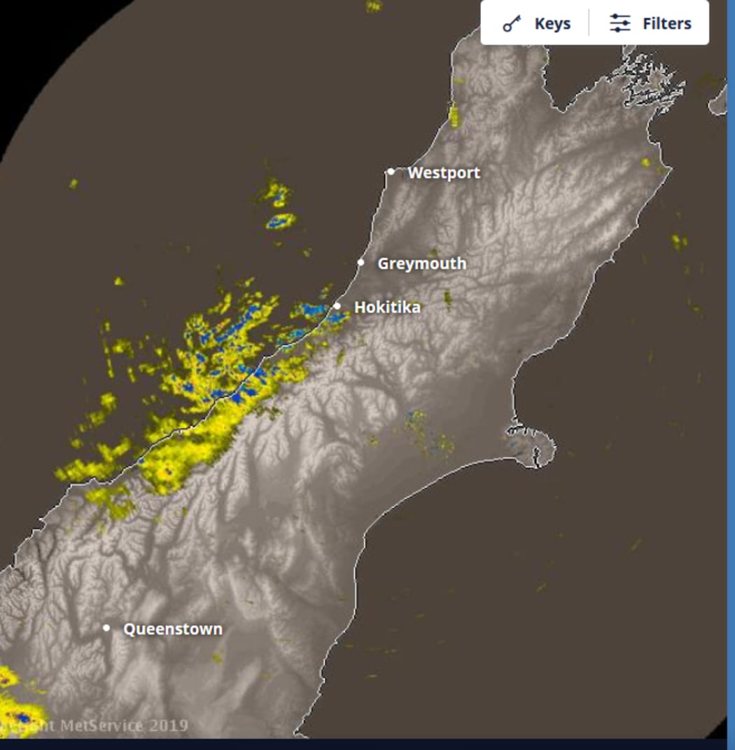 Buller Rain Radar shows heavy rain continuing overnight for the West Coast as Fire and Emergency and Civil Defence prepare.