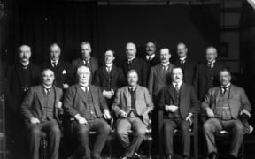 Group portrait of members of the National Ministry of New Zealand. 1916.