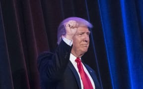 Donald Trump arriving at the New York Hilton Midtown to give his victory speech.