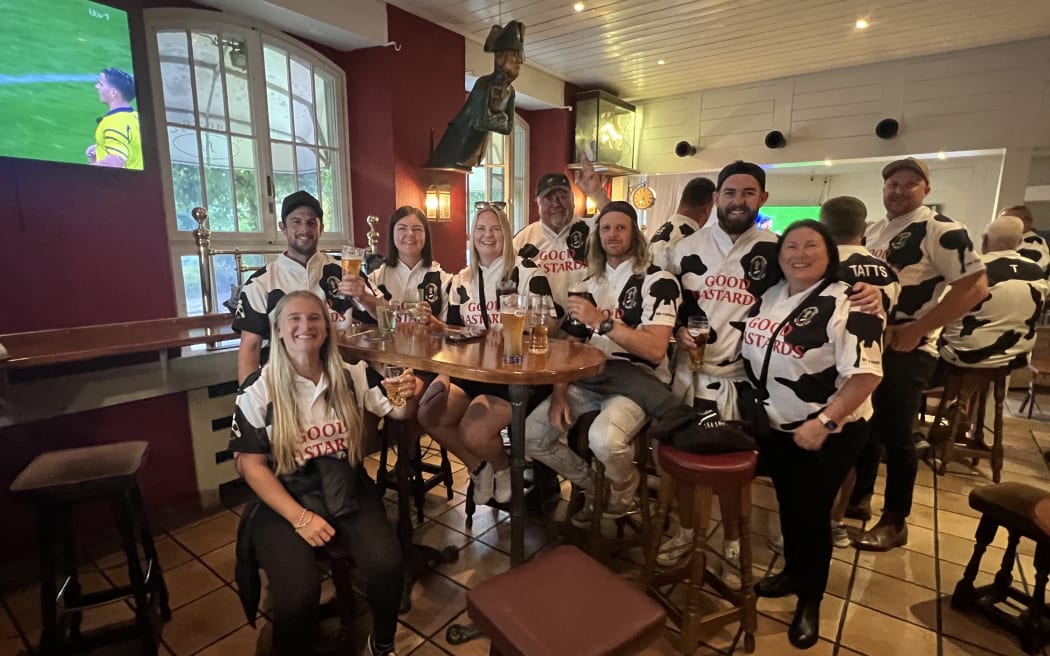The Good Bastards watching a Rugby World Cup game from a bar in Switzerland.