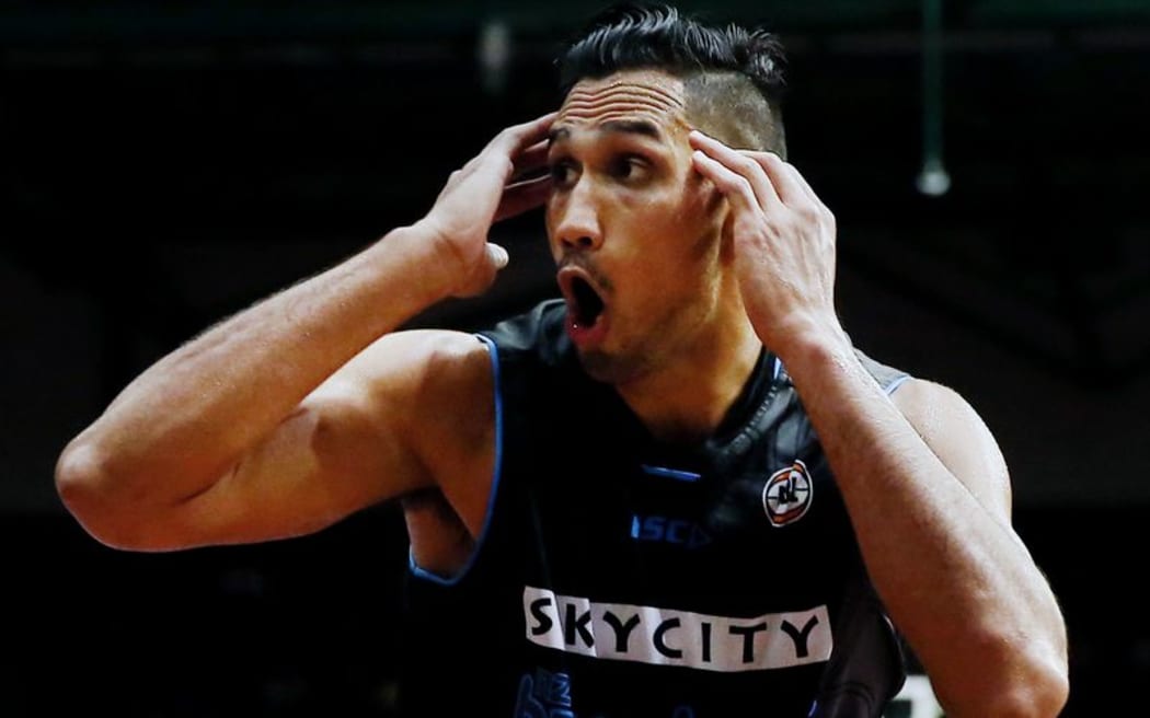 Breakers forward Tai Wesley reacts to a call. 2015/16 ANBL, SkyCity Breakers vs Adelaide 36ers, North Shore Events Centre, Auckland, New Zealand. 8 January 2016. Photo: Anthony Au-Yeung / www.photosport.nz