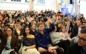 Hands up at the Victoria University Mayoral debate when asked if they will vote in the local elections