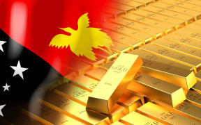 Papua New Guinea flag and gold ingots - 3D illustration