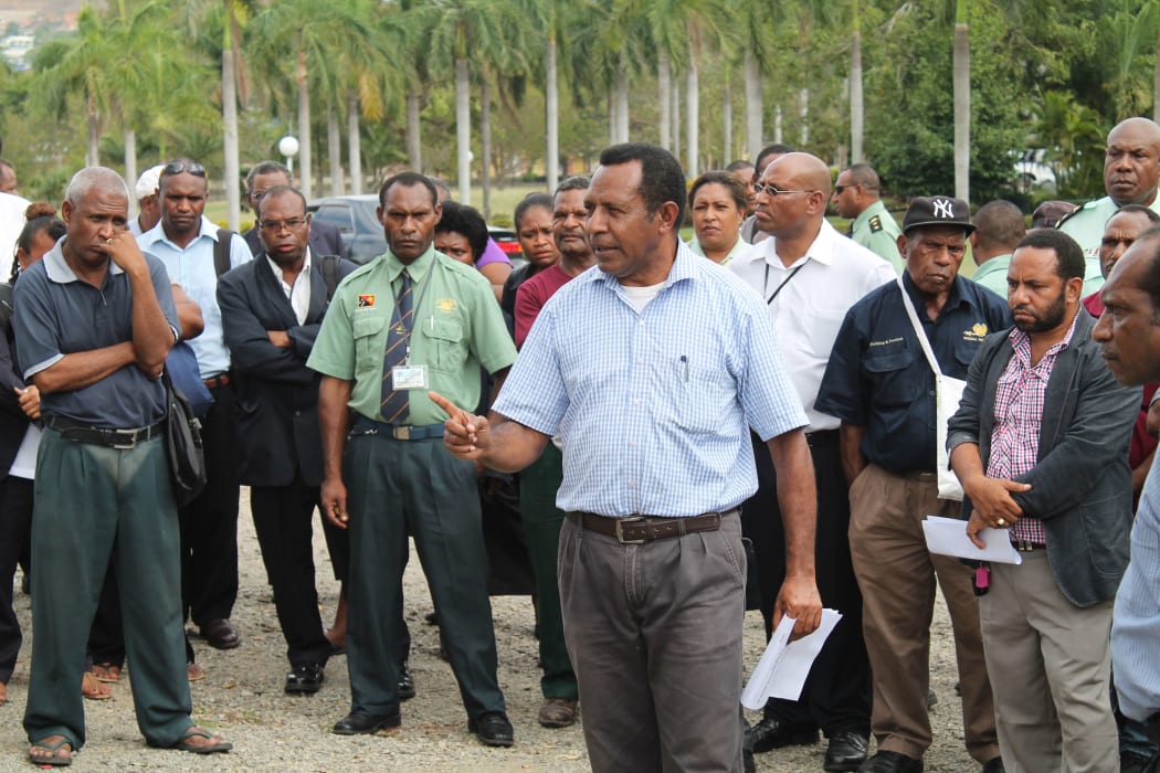 Papua New Guinea parliament staff in a protest action outside parliament, August 2014.