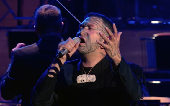 Rob Ruha performs with band and the Auckland Philharmonia Orchestra in Auckland Town Hall