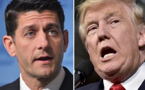 This combination of photos shows Republican presidential nominee Donald Trump(R) on October 10, 2016 and Speaker of the House Paul Ryan, R-WI, on June 22, 2016