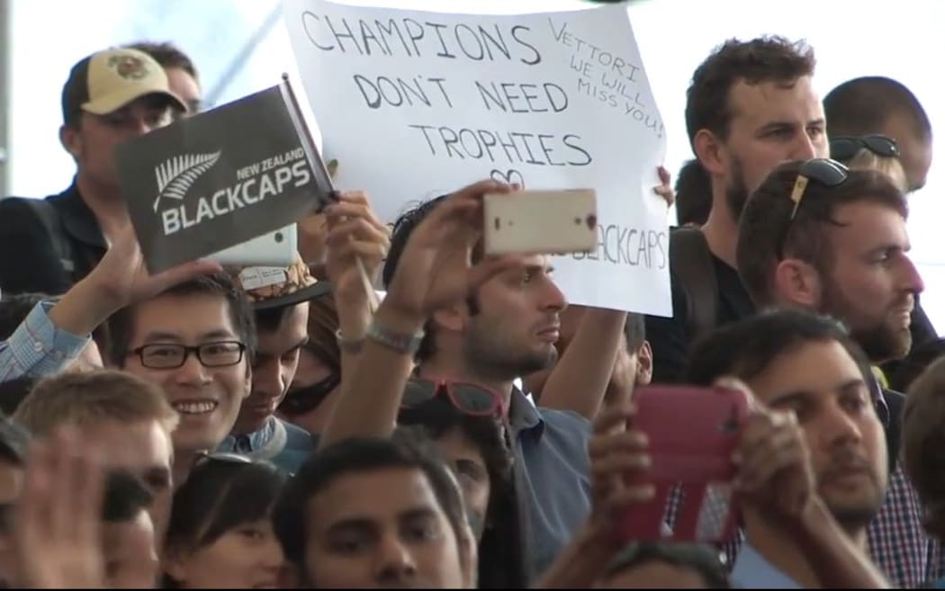 Fans at The Cloud welcome the Black Caps back to New Zealand.
