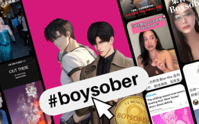 A composite showing young Chinese women on social media joining or talking about the boy sober movement.