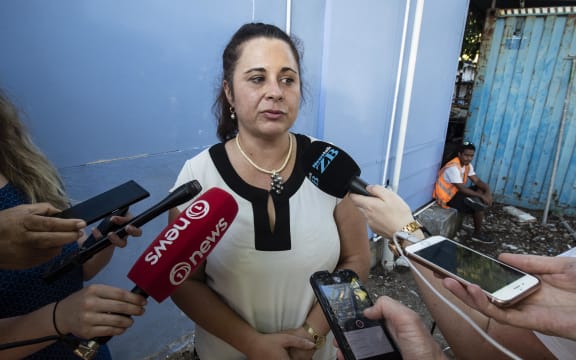 TVNZ journalist Barbara Dreaver speaks to the media after she was briefly detained by Nauru Police.
