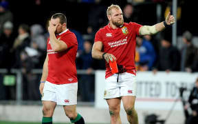 James Haskell of the Lions acknowledges the crowd following their loss to the Highlanders.