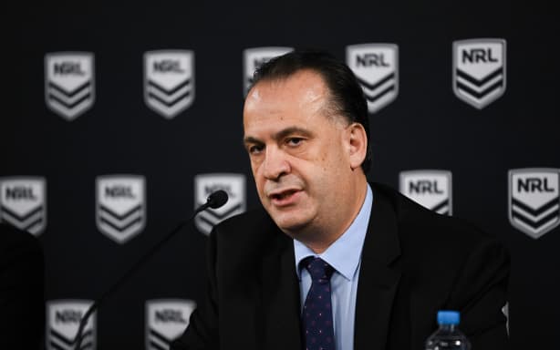 ARL Commission chairman Peter V'landys addresses the media on Sunday the 15th of March