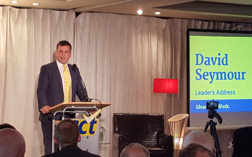 David Seymour giving his keynote address at the party conference in Auckland.