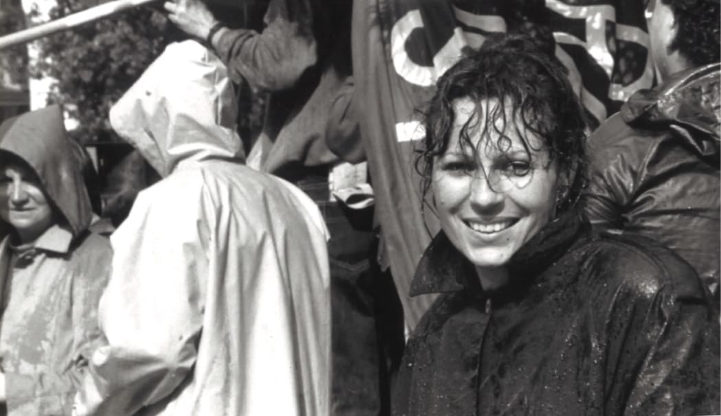 Sandra Lee at a protest in the 1990s.