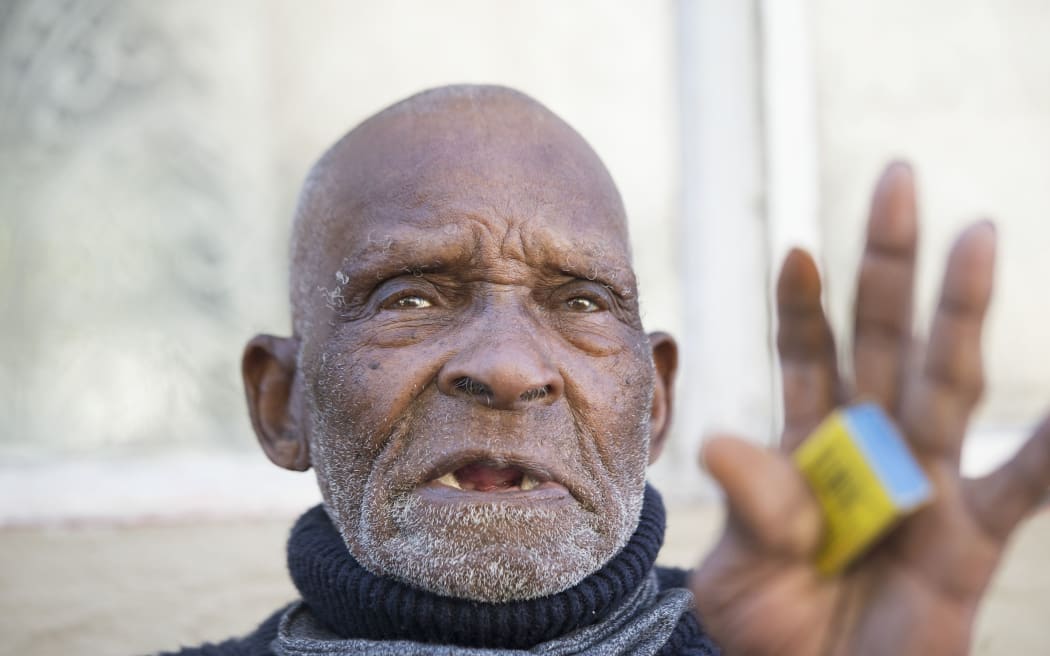 Fredie Blom talks about his recollections as he celebrates his 116th birthday at his home in Delft, near Cape Town, on May 8, 2020.