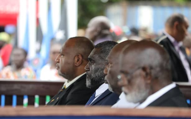 Papua New Guinea Prime Minister James Marape, on the left, attended the swearing-in of the fifth Bougainville House of Representatives.