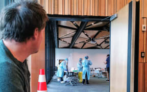The testing area for Covid-19 at Novotel Auckland Airport hotel.