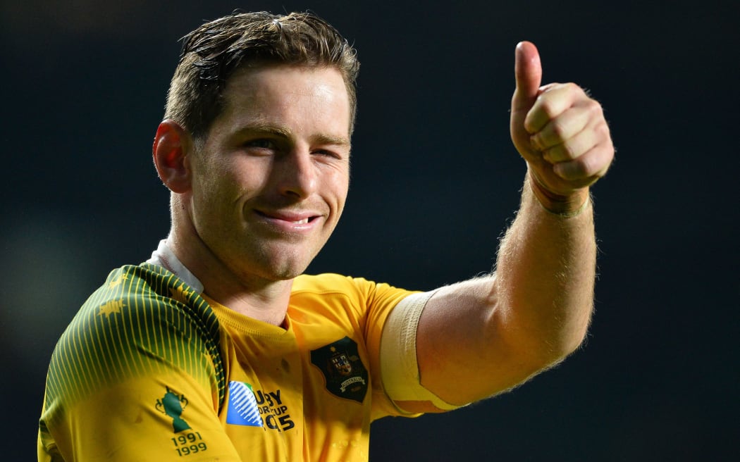 Australia's Bernard Foley celebrates after winning the semi-final match of the 2015 Rugby World Cup against Argentina.