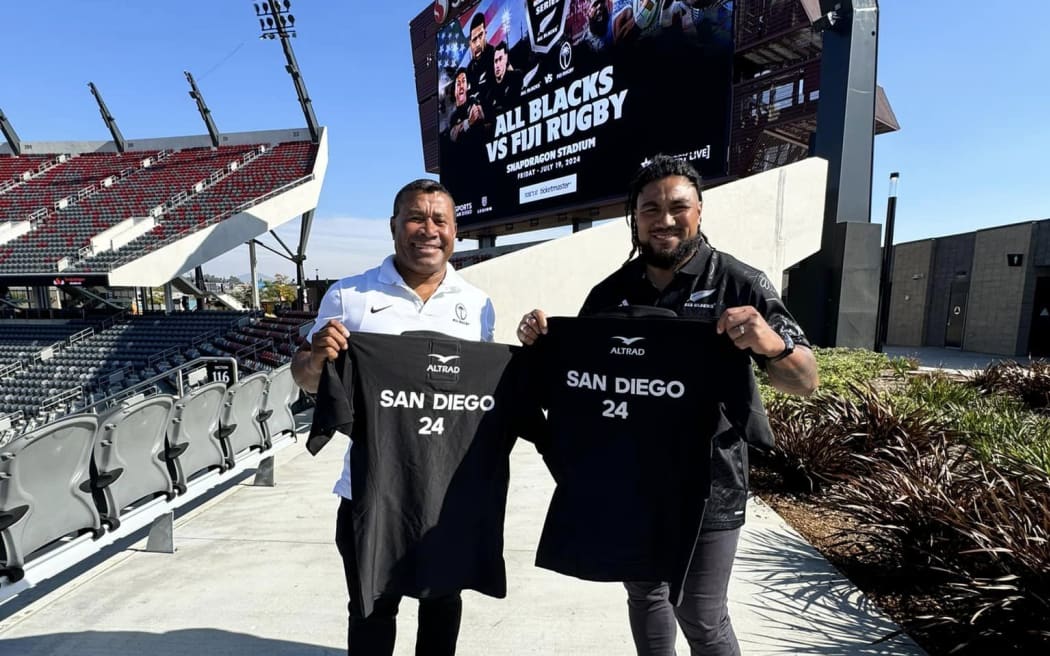 Serevi, left, who along with former All Blacks Ma'a Nonu were guests at the launch announcement in San Diego.