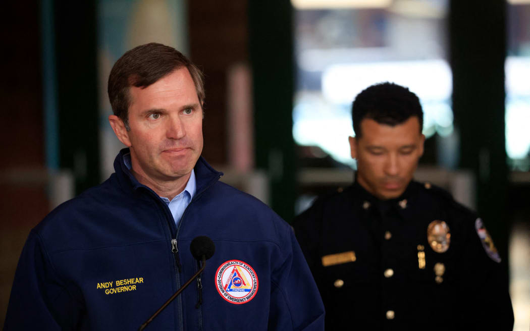 Andy Beshear, Governor of Kentucky, speaks during a news conference after a gunman opened fire at the Old National Bank building on 10 April, 2023 in Louisville, Kentucky.