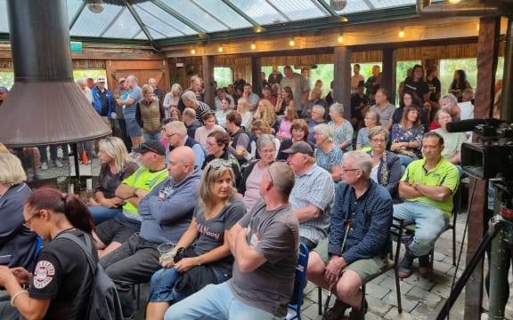About 200 people attended a meeting at Bay View, Napier, on security after Cyclone Gabrielle, Tuesday 28 February 2023.