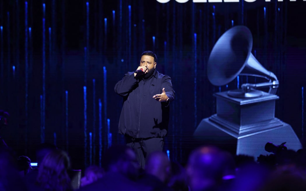 DJ Khaled speaking onstage on 2 February, in Los Angeles during the Recording Academy Honors presented by The Black Music Collective as part of the the 65th Grammy Awards. 2023