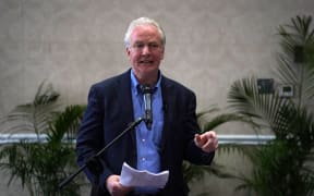 US Senator Chris Van Hollen speaks during a press conference at a hotel in San Salvador on April 17, 2025. US Senator Chris Van Hollen said Wednesday that El Salvador had denied his request to release US resident Kilmar Abrego Garcia, whose wrongful deportation triggered a political firestorm over President Donald Trump's hard-line immigration policies. (Photo by Marvin RECINOS / AFP)